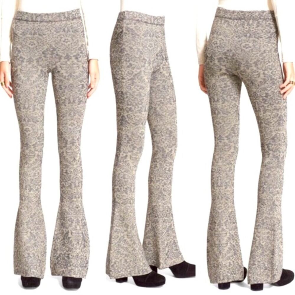 FREE PEOPLE Black Tea Combo Metallic Jacquard Printed Flare Pant size small